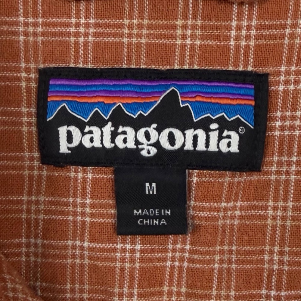 PATAGONIA • Rust Orange Plaid Hemp/Cotton Button-Down Short Sleeve Shirt, M - Picture 6 of 7